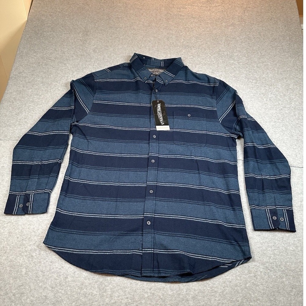 Straight Faded XL Blue Striped Flannel Shirt NWT 100% Cotton Button Front